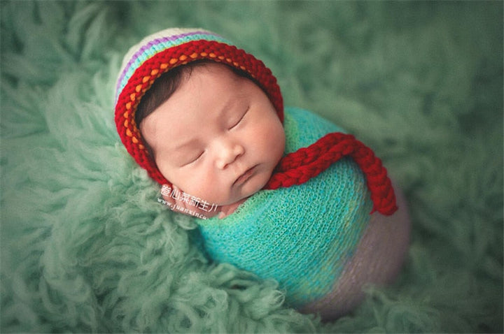 Stretchy soft cotton baby swaddle blanket, perfect multicolor wrap for newborn photography.
