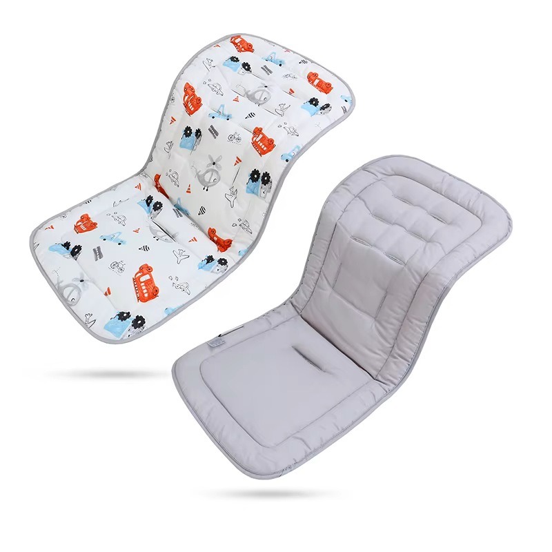 Breathable cotton reversible stroller cushion for infants, ensuring a soft ride