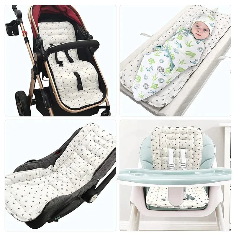 Reversible baby accessory, cotton seat liner for stroller, ensures infant's cozy ride
