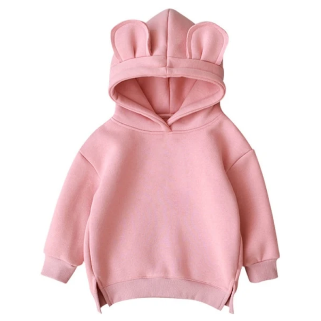 Soft cotton unisex kids cartoon ear hoodie in a solid color, perfect for cozy fall casual wear