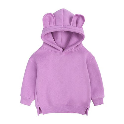 Warm red cotton cartoon ear pullover hoodie, perfect for comfort apparel and fall/winter fashion