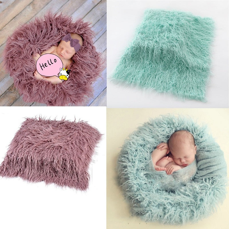 Soft cream knit baby photography blanket, perfect newborn prop & backdrop for infant photo shoots.