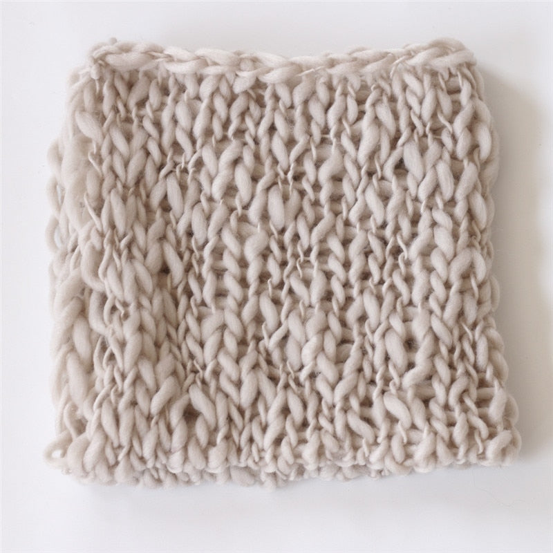 Infant photo prop: handmade cream crochet baby blanket, comfortable & gentle.
