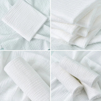 Newborn baby wearing a soft, white reusable cotton gauze diaper, gentle on skin