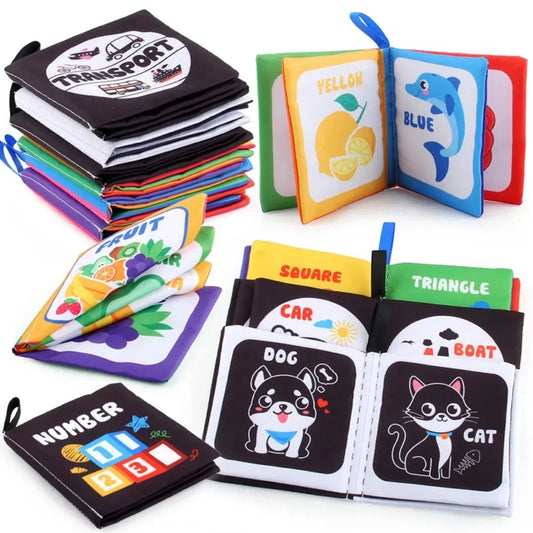 Soft fabric lift-the-flap rattle book for baby, vibrant animal design, sensory infant toy