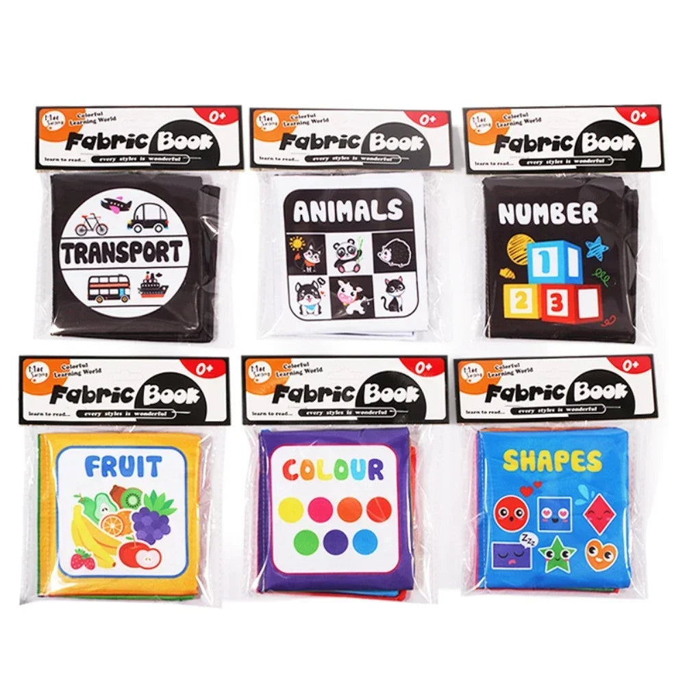 Assorted collection of soft fabric rattle books, ideal educational sensory toys for infants
