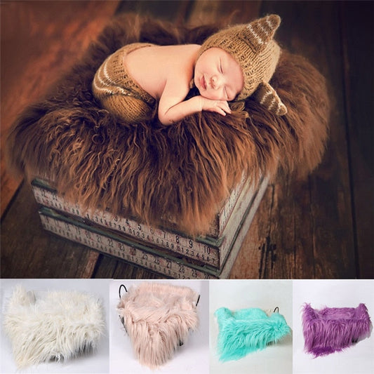 Soft faux fur baby blanket, ivory, for newborn photography, studio prop