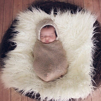 Comforting faux fur photo backdrop for infants, soft and gentle on skin