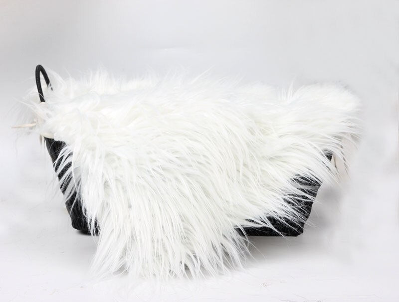 Plush gray faux fur baby blanket for stylish newborn photography props