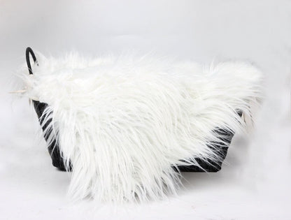 Plush gray faux fur baby blanket for stylish newborn photography props