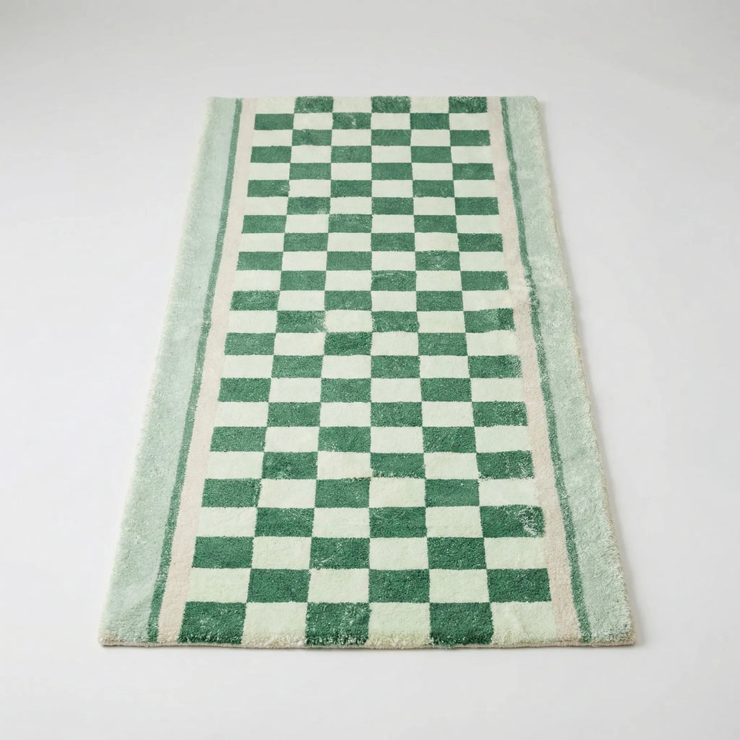Vintage checkerboard runner rug, soft underfoot, non-slip for kitchen or entryway. Stylish home decor area rug.