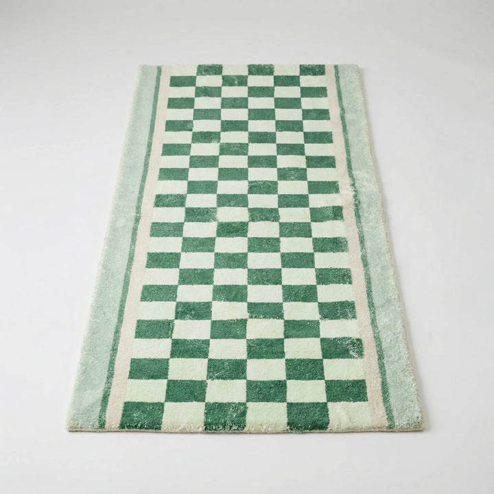 Vintage checkerboard runner rug, soft underfoot, non-slip for kitchen or entryway. Stylish home decor area rug.
