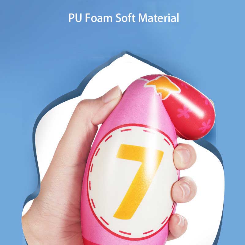 Children's numbered bowling pins & ball, foam construction for safe toddler and family fun.