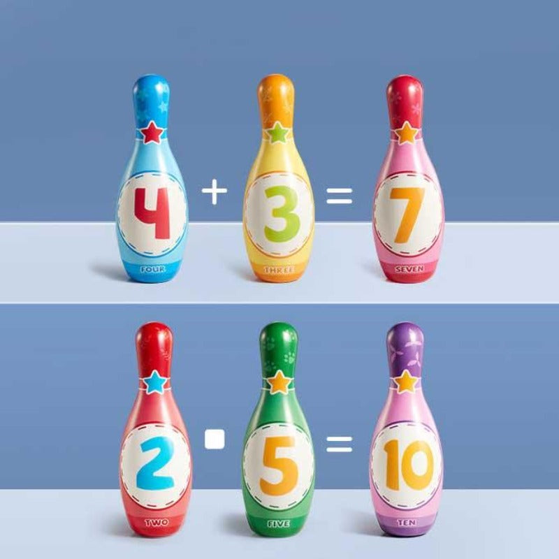 Kids soft play bowling game with numbered pins, an ideal educational indoor activity.