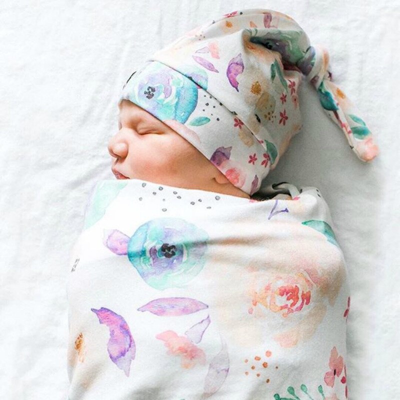 Striped baby swaddle and infant headband, a cute and functional baby gift set