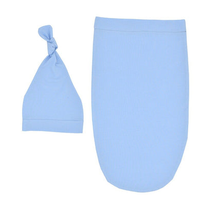 Organic cotton newborn swaddle wrap and matching hat, eco-friendly baby sleeping aid