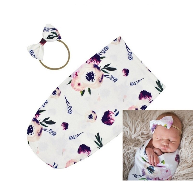 Patterned newborn swaddle sleeping bag and cozy infant hat, stylish baby accessory