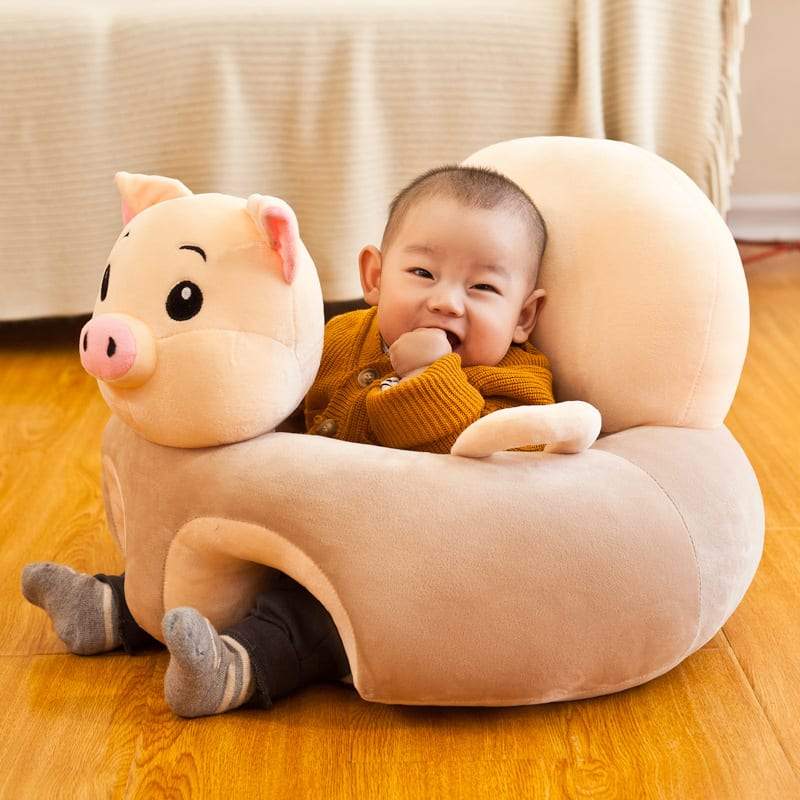 Soft infant animal support seat with elephant design, portable polyester baby chair for learning to sit