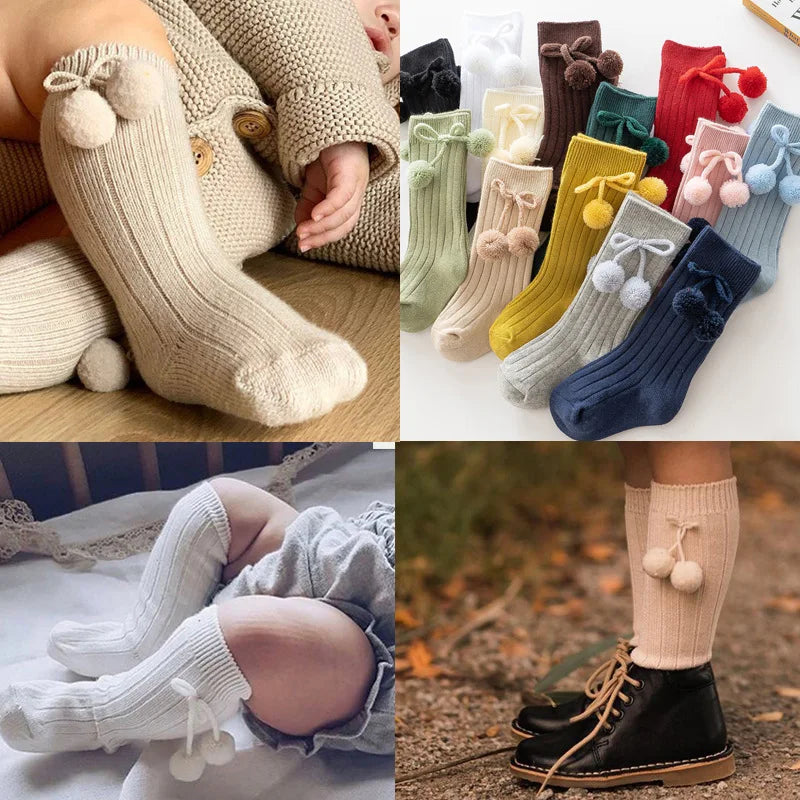 Adorable baby leg warmers, soft knit knee-high socks for infants.
