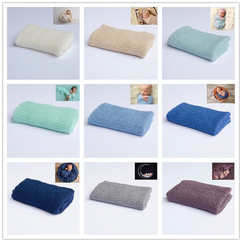 Soft cotton blend knitted baby wrap, providing warmth and texture for photos