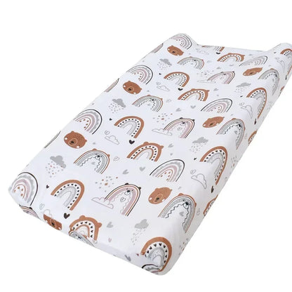 Green woodland animal themed soft minky baby changing pad cover for comfy diapering.
