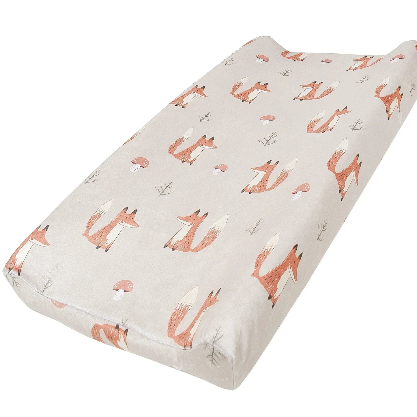 Textured soft minky baby changing pad cover in neutral beige, ideal for any nursery decor.