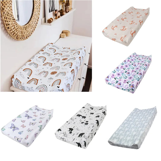 Soft minky changing pad cover in fox print, breathable & cozy for baby nursery decor