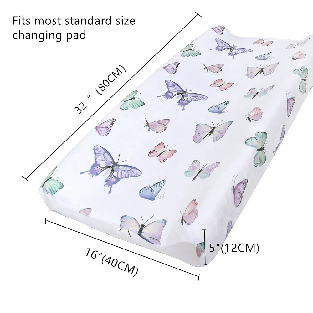 Pink minky changing pad cover with butterfly print, ultra-soft baby accessory for newborns