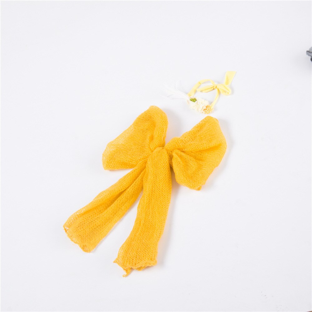 Beige knitted baby wrap and a tiny matching headband, perfect for newborn photography sessions. Infant gift.