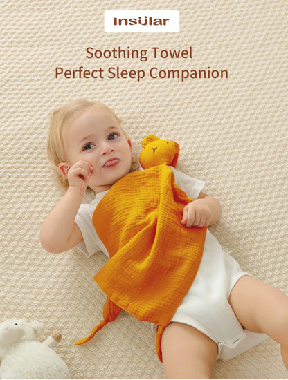 Infant comfort towel made from 100% soft muslin, perfect for cuddling and keeping baby dry.