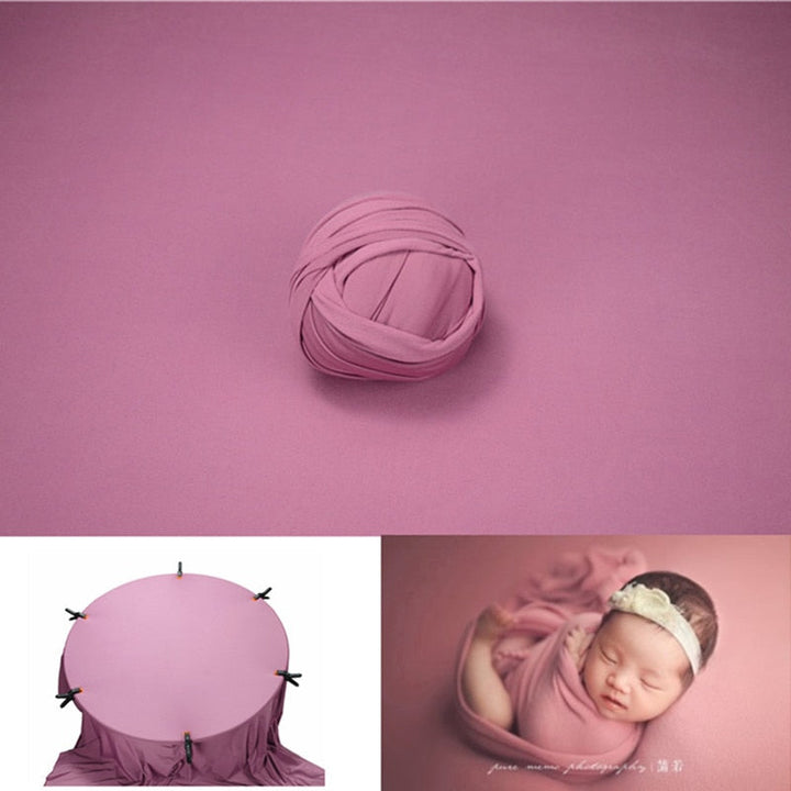 Infant photo shoot prop: soft muslin baby wrap and neutral linen backdrop