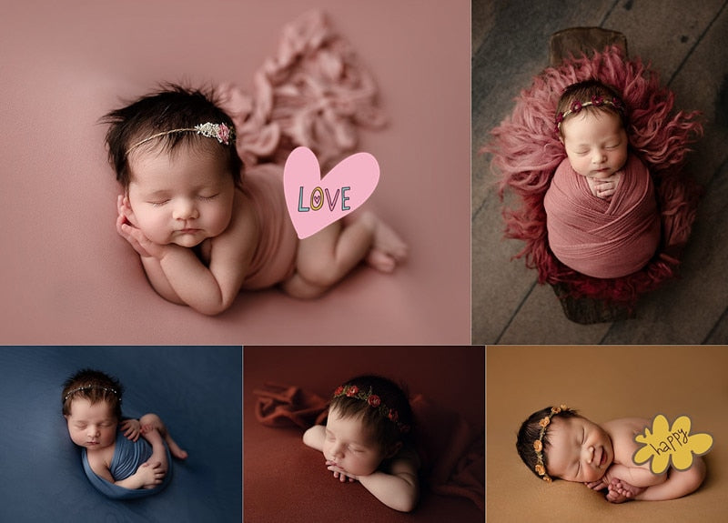 Newborn photography set featuring a ribbed wrap and a solid color backdrop
