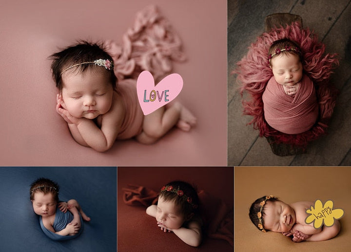 Newborn photography set featuring a ribbed wrap and a solid color backdrop