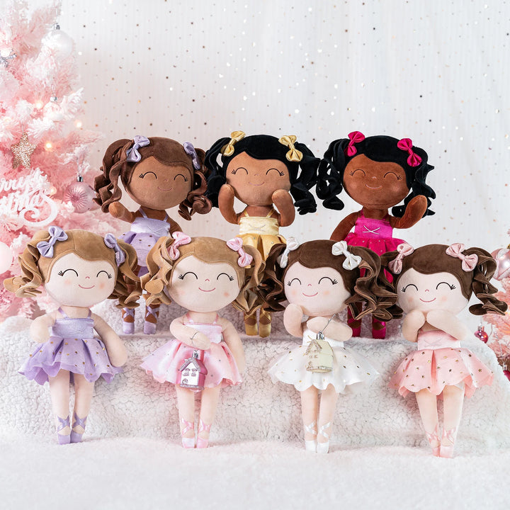 Soft pink ballerina plush doll with a crown and sparkling tutu, perfect for girls' imaginative play.