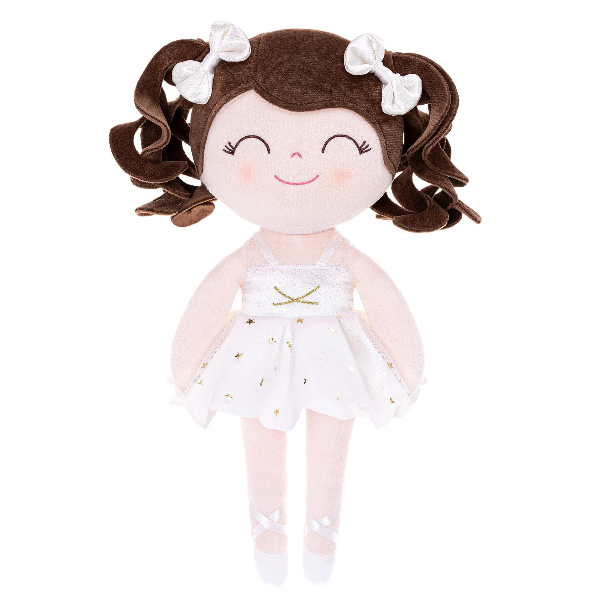 Soft children's ballerina toy with a sparkly crown and pink layered tutu, a cherished gift for kids.