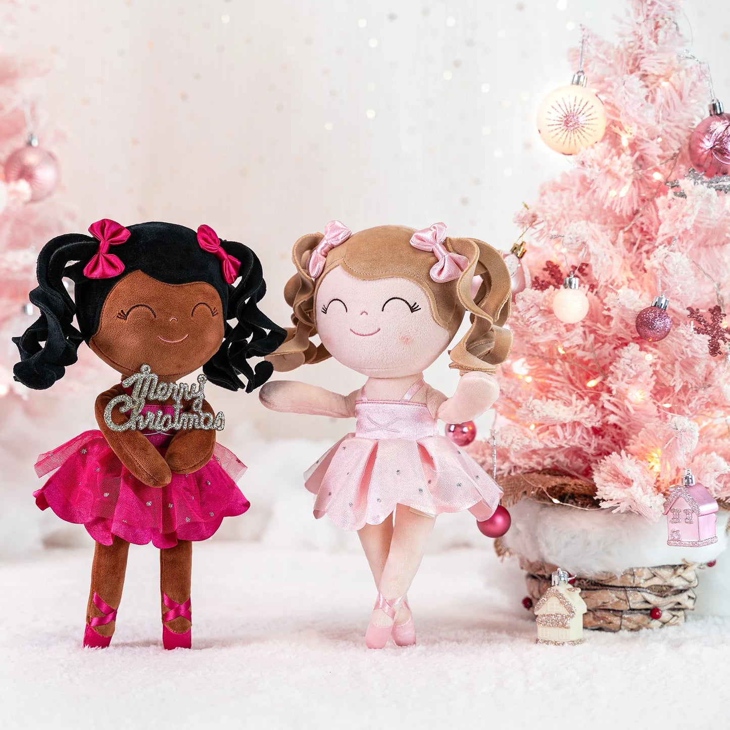 Detailed ballerina plush doll, soft and huggable, dressed in a royal crown and elegant pink tutu.