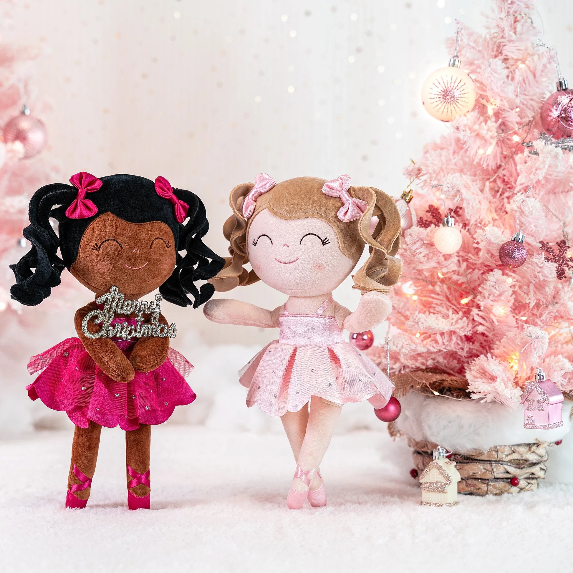 Detailed ballerina plush doll, soft and huggable, dressed in a royal crown and elegant pink tutu.