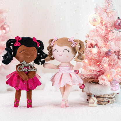 Detailed ballerina plush doll, soft and huggable, dressed in a royal crown and elegant pink tutu.