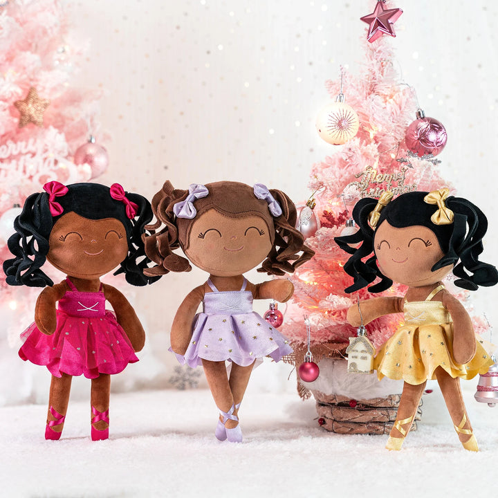Sweet pink ballerina doll with a golden crown and a full, shiny tutu, best for young girls' playtime.