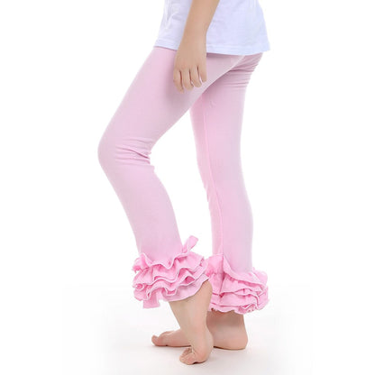 Purple cotton ruffle leggings for kids, perfect for comfortable and colorful everyday play