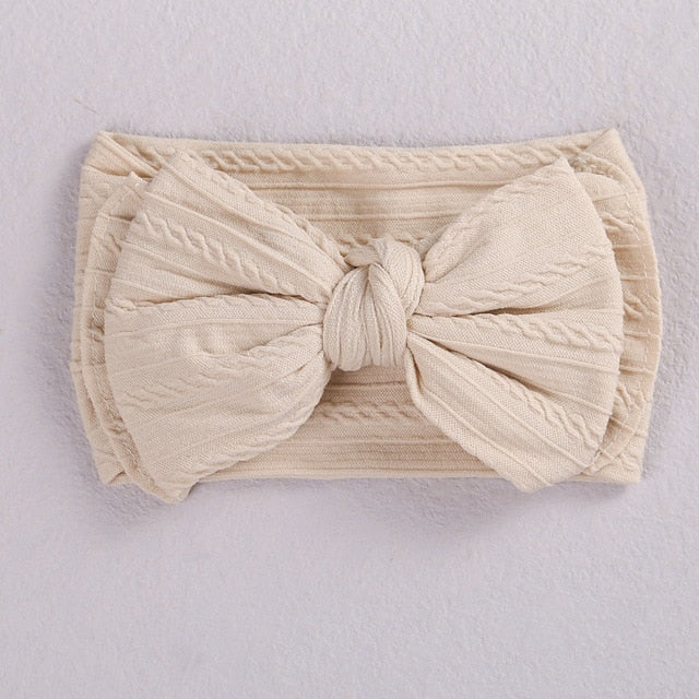 Two baby girls' soft elastic bow headbands, ideal newborn gift set