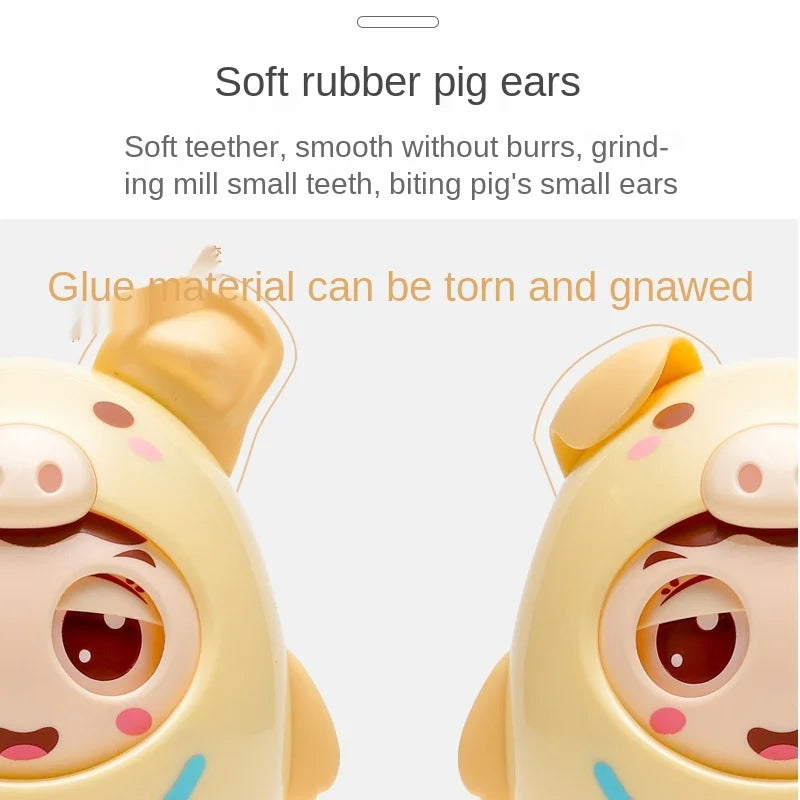 Newborn pig musical tumbler, soft sensory toy with teether, educational for infants