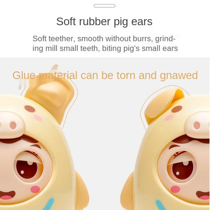 Newborn pig musical tumbler, soft sensory toy with teether, educational for infants