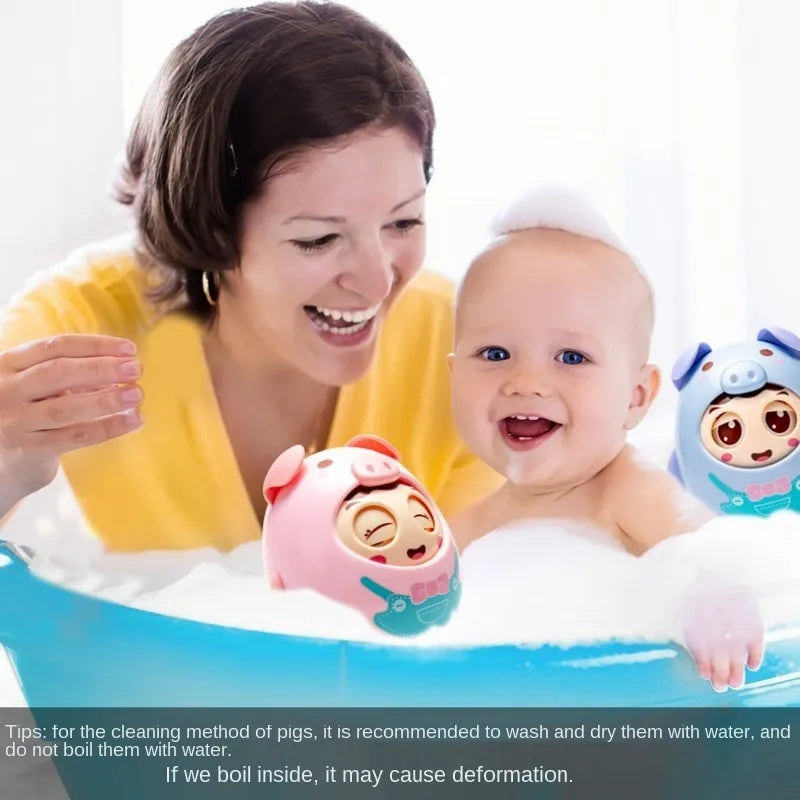 Newborn soft pig tumbler toy, musical sensory with teether, educational and fun