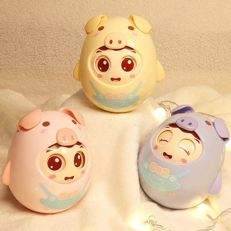 Newborn infant pig musical tumbler toy, soft educational with engaging sensory features