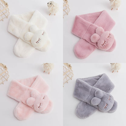 Cozy gray plush bunny scarf for children, a festive holiday gift and essential for baby clothing.