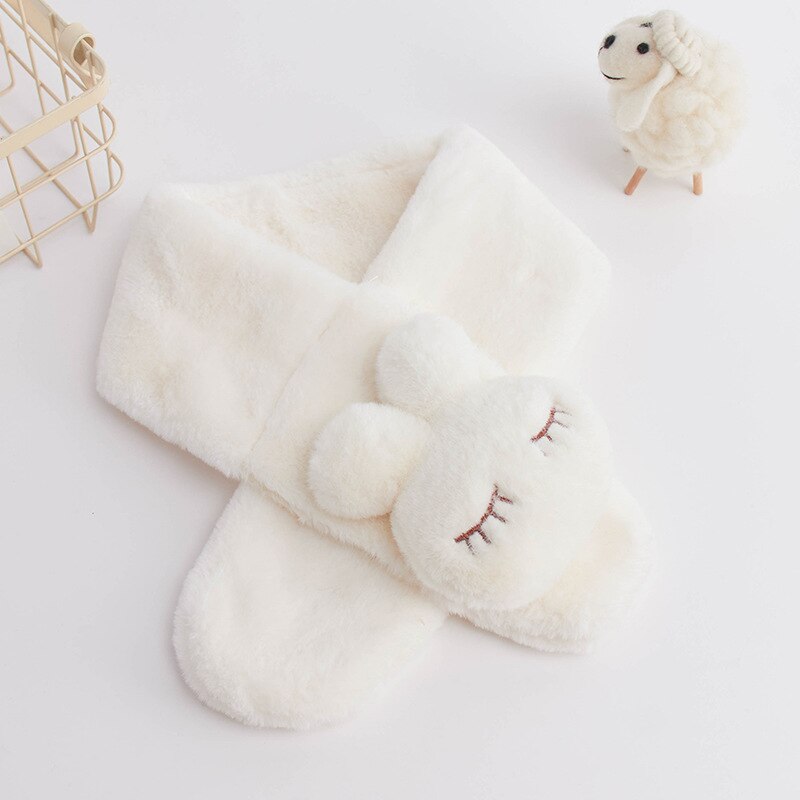 Children's warm pink plush bunny scarf, ideal for keeping kids snug and stylish in winter.