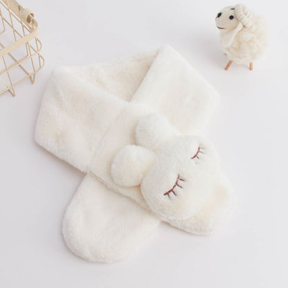 Children's warm pink plush bunny scarf, ideal for keeping kids snug and stylish in winter.