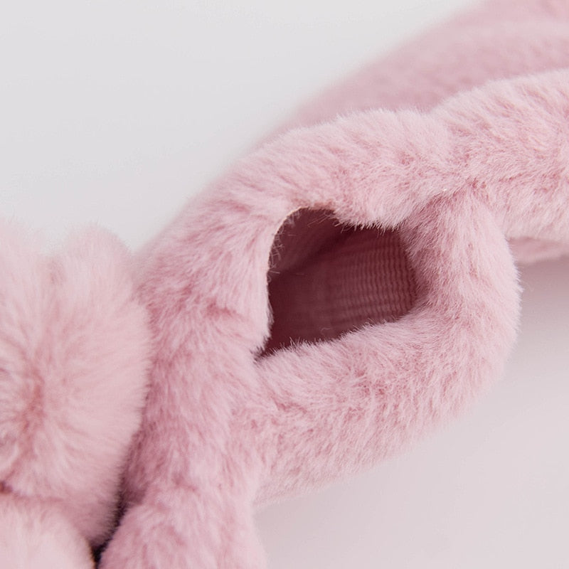 Soft gray plush bunny scarf for baby, a cute and practical toddler accessory for chilly days.