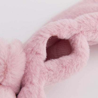 Soft gray plush bunny scarf for baby, a cute and practical toddler accessory for chilly days.